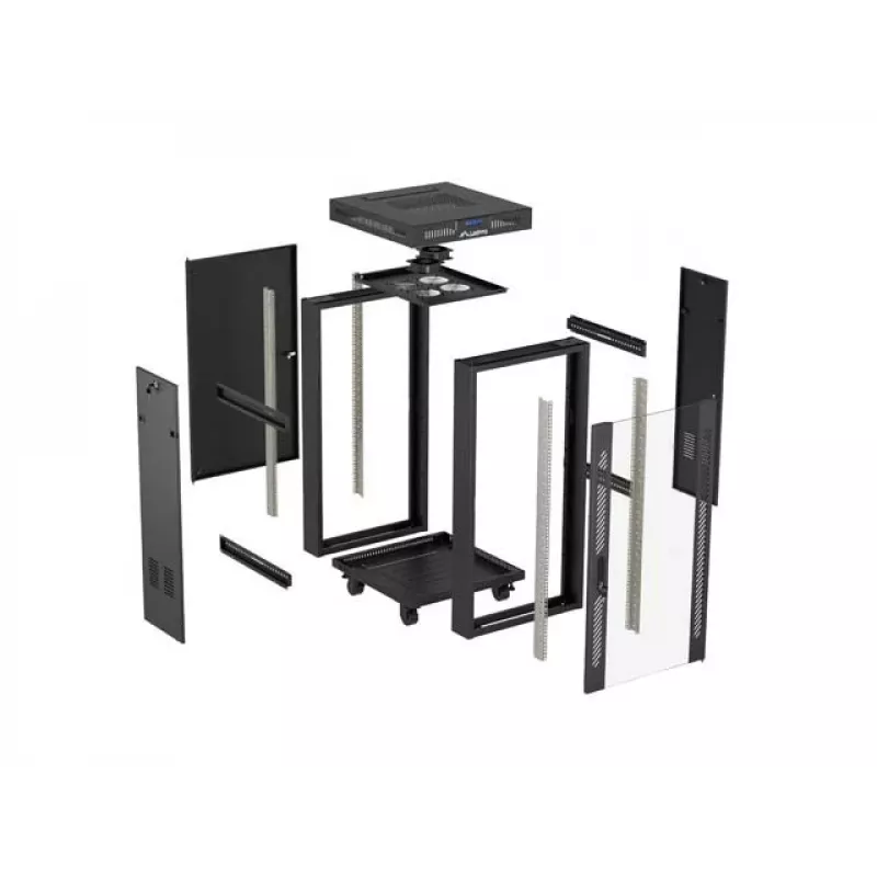 Laisvai stovinti stelažinė spinta LANBERG FF01-6624-12BL 24U 19 colių 600×600 mm, IP20, 1200 kg, juoda