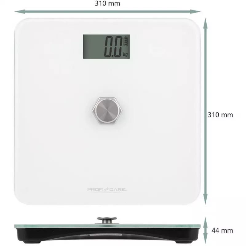 Elektroninės asmeninės svarstyklės Profi-Care PC-PW 3112 — 180 kg talpa, 100 g tikslumas, 310×310×44 mm, LCD ekranas
