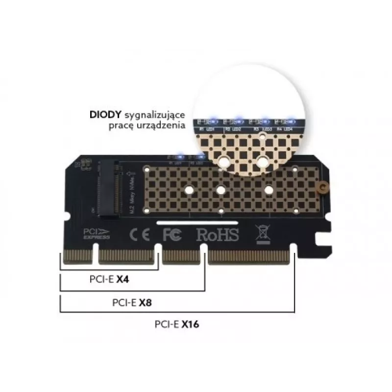 Išplėtimo plokštė, adapteris M.2 NVMe M-Key PCI-E Savio AK-41