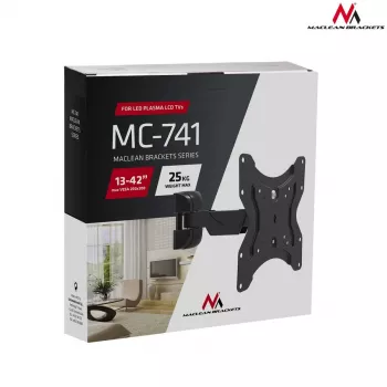 TV laikiklis prie sienos MACLEAN MC-741, skirtas 33–106,7 cm (13–42 colių) ekranams, VESA 75x75–200x200, maks. apkrova 25 kg, juodas