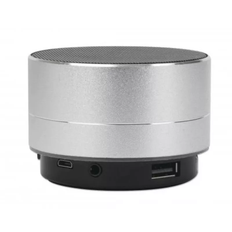 Manhattan Metallic Bluetooth garsiakalbis, atsparus purslams, 10 m veikimo nuotolis, microSD kortelių skaitytuvas, 3,5 mm aux jungtis, komplekte USB-A įkrovimo kabelis (5 V įkrovimas), sidabrinis, trejų metų garantija