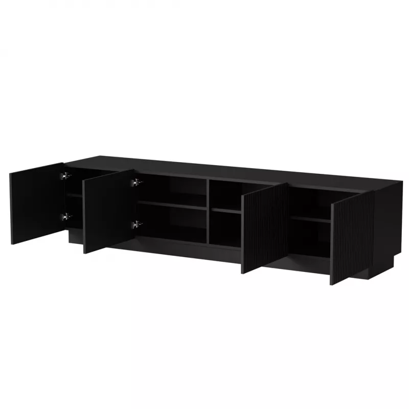 TV spintelė cama meble LIVERTI 2000x420x480 mm, juodos medžio drožlių plokštės viršus, juodas rėmas