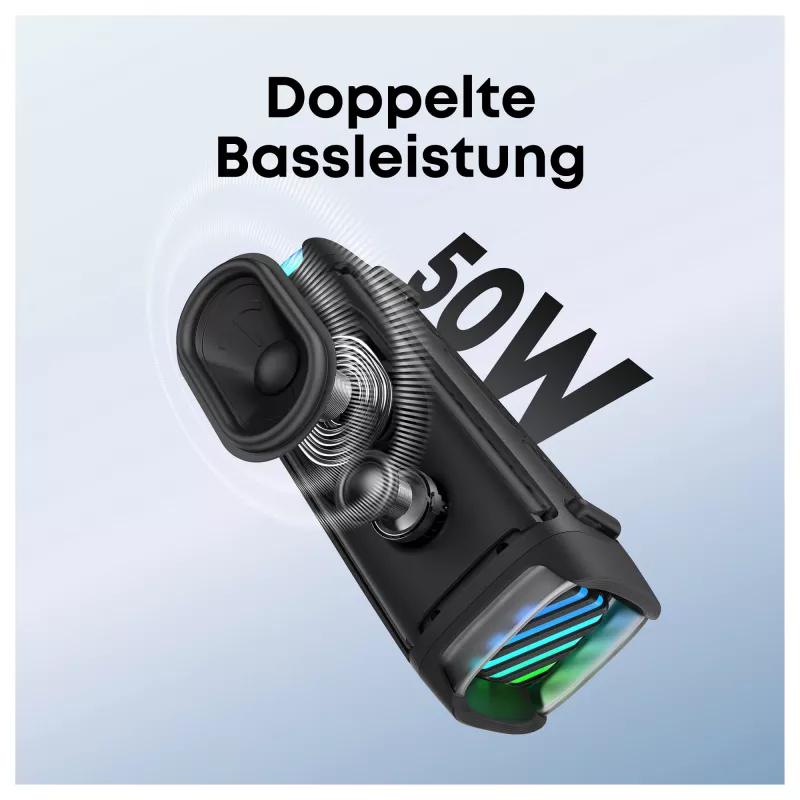 ANKER Soundcore Boom 3i juodas tvirtas lauko Bluetooth garsiakalbis IP68 50W BassUp 16h grojimo laikas šviesų šou TWS stereo