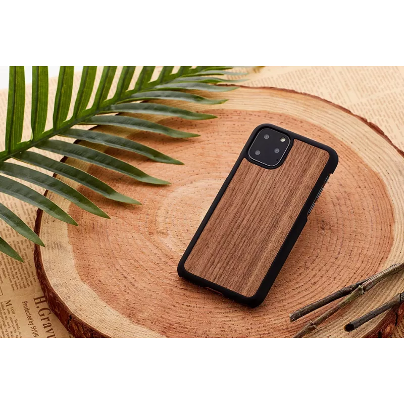 man and wood išmaniojo telefono dėklas iPhone 11 Pro Max — juodasis riešutmedis, medinė nugarėlė, apsauginis rėmelis