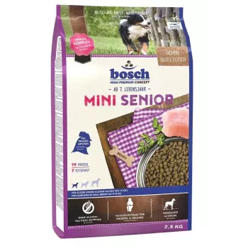 Sausas šunų maistas Bosch MINI SENIOR 2,5 kg – mažų veislių senjorams, vištiena, 19% baltymų, 7% riebalų