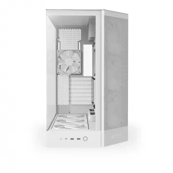 PC Midi Tower korpusas NZXT H9 Flow RGB+ — baltas, palaiko ATX/EATX/Micro-ITX, grūdintas stiklas, 3x140 mm priekiniai + 1x120 mm galinis ventiliatoriai