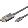 USB adapterio kabelis, USB-C kištukas > DisplayPort kištukas, 4K 60Hz (juoda/sidabrinė, 2 metrai, pintas kabelis)