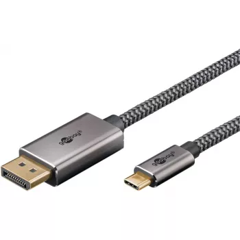 USB adapterio kabelis, USB-C kištukas > DisplayPort kištukas, 4K 60Hz (juoda/sidabrinė, 2 metrai, pintas kabelis)
