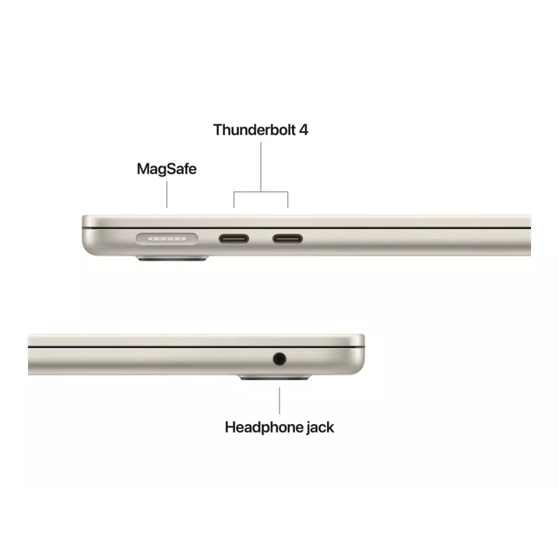 „MacBook Air 13“, „Starlight“, M4 (10 branduolių CPU / 10 branduolių GPU), 16 GB, 512 GB, vokiška klaviatūra, 35 W dviejų USB-C prievadų maitinimo adapteris, MW103D/A