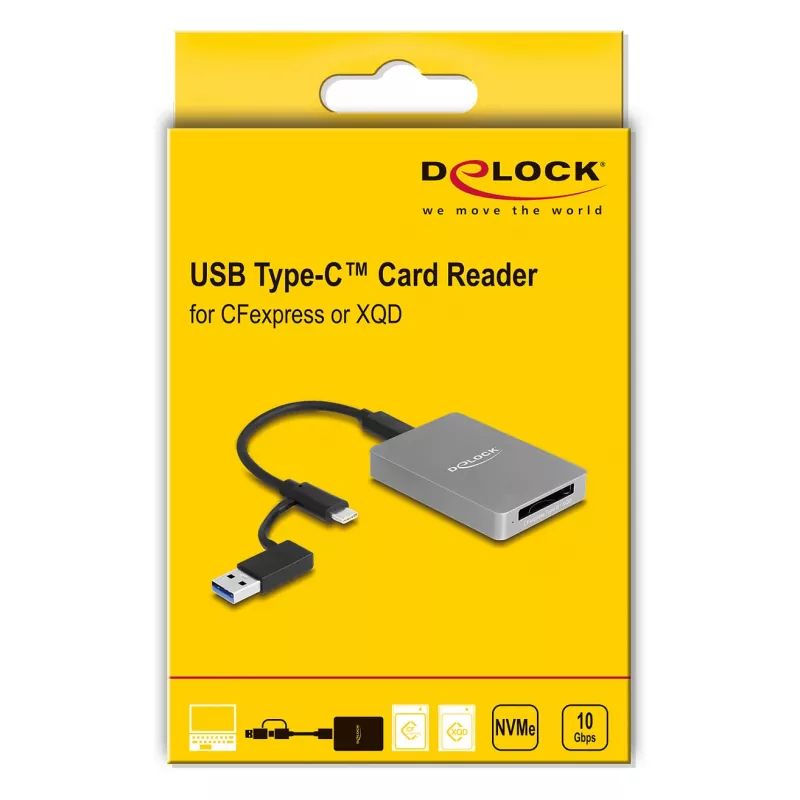 DeLOCK USB Type-C Card Reader skaitytuvas CFexpress XQD Aliuminis Pilka 10000 Mbit/s