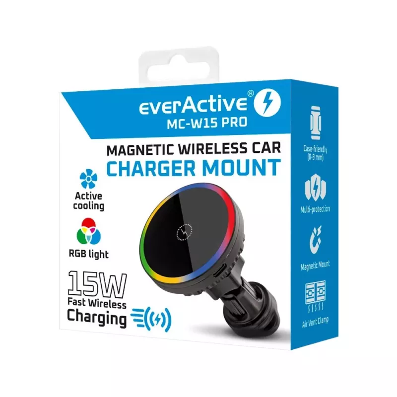 Automobilinis laikiklis-kroviklis everActive MC-W15 PRO 15W — belaidžio įkrovimo automobilinis laikiklis