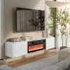 TV spintelė Cama Meble TULA su elektriniu židiniu, 1830×350×370 mm, baltas matinis viršus ir rėmas