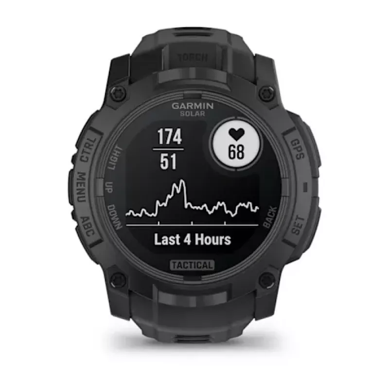 Išmanusis laikrodis GARMIN Instinct — 45 mm, 3,05 cm (1,2 col.) AMOLED 390×390 jutiklinis ekranas, 4 GB, GPS, silikoninis dirželis juodas, 53 g