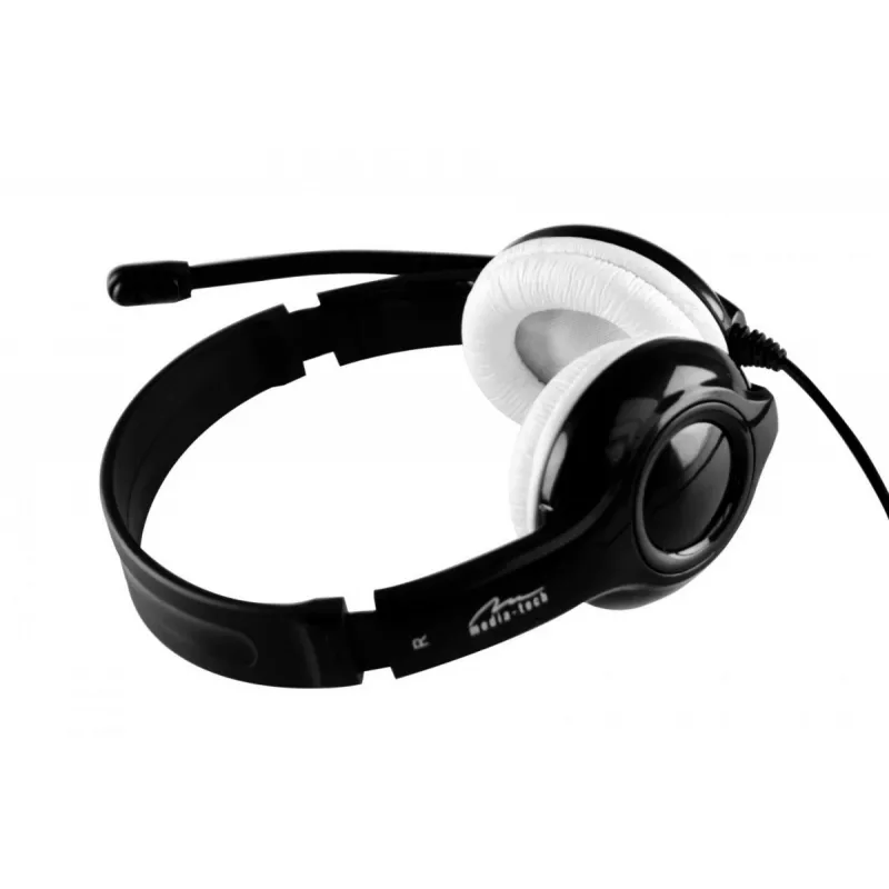 Ausinės MEDIA-TECH MT3573 laidinės binauralinės sulankstomos su strėliniu mikrofonu, 1,9 m kabeliu, USB, juodos