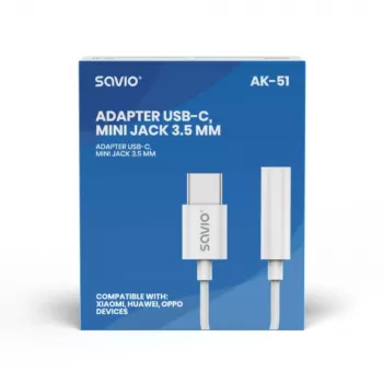 USB Type 3.1 C (M) – Jack 3.5mm (F) garso adapteris baltas SAVIO AK-51