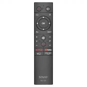 SAVIO TV nuotolinio valdymo pultas RC-22 — IR belaidis universalus, 20 mygtukų, 10 m veikimo nuotolis, USB‑C, juodas