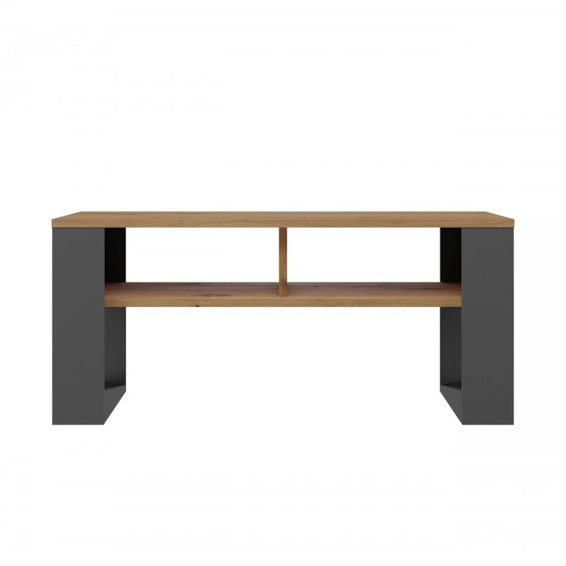 Top e shop Modern kavos staliukas 90×58×50 cm, antracito spalvos rėmas, matinės Artisan ąžuolo lentynos