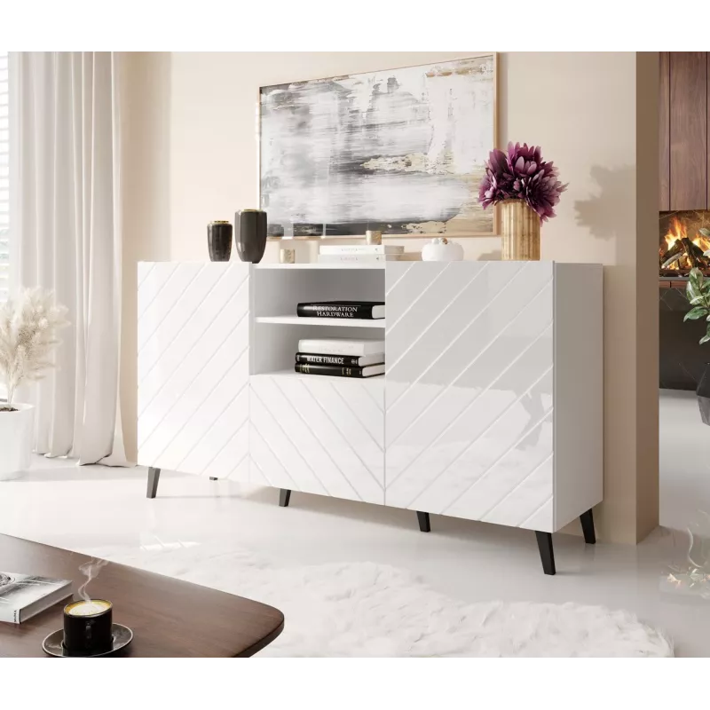 ABETO komoda 150x42x82 baltas blizgus