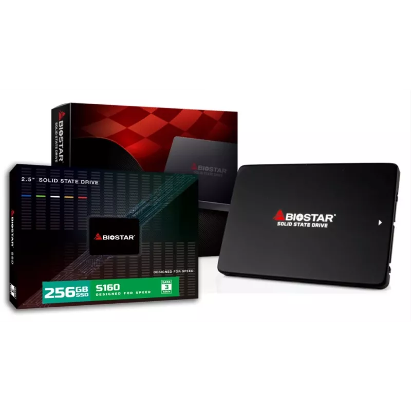 2,5 colio SATA III SSD BIOSTAR S160 256 GB — 3D TLC, skaitymo greitis 500 MB/s, rašymo greitis 470 MB/s