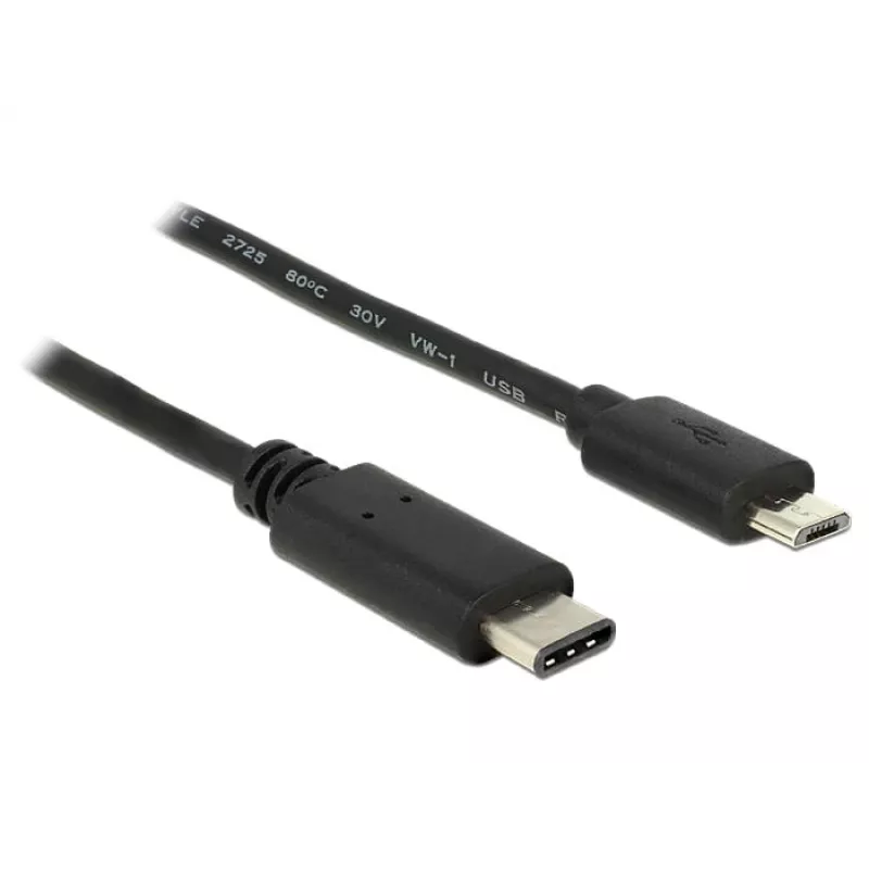 DeLOCK - USB laidas - 5 kontaktų mikro USB B tipo (kištukas) - 24 kontaktų USB C tipo (kištukas) - 1,0 m (USB 3.1) - juodas (83602)