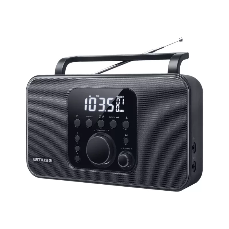 Nešiojamasis radijas Muse M-091 R — FM/AM, LCD ekranas, maitinimas iš kintamosios srovės arba AA/D baterijų, sukamoji garsumo reguliavimo rankenėlė, 1,1 kg, juodas