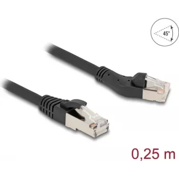 Tinklo kabelis DeLOCK RJ45 Cat.8.1 45° kairėje pusėje lenktas 0,25 m juodas