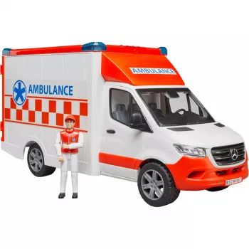 Bruder 1/16 Mercedes-Benz Sprinter greitosios pagalbos automobilis su vairuotoju ir Mercedes-Benz Sprinter autovežis su rodsteriu, nuo 4 metų