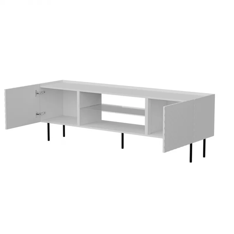 TV spintelė cama meble LUCCA 180x40x59 cm — baltas medžio drožlių plokštės viršus, baltas rėmas