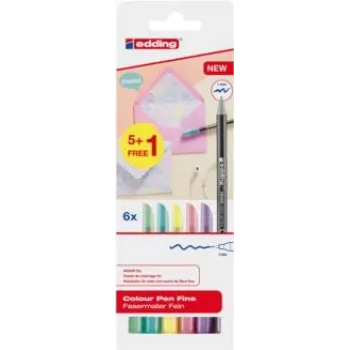 Smulkių linijų rašiklių rinkinys Edding 1200 pastelinis, 6 vnt., flomasterio antgalis 0,3 mm