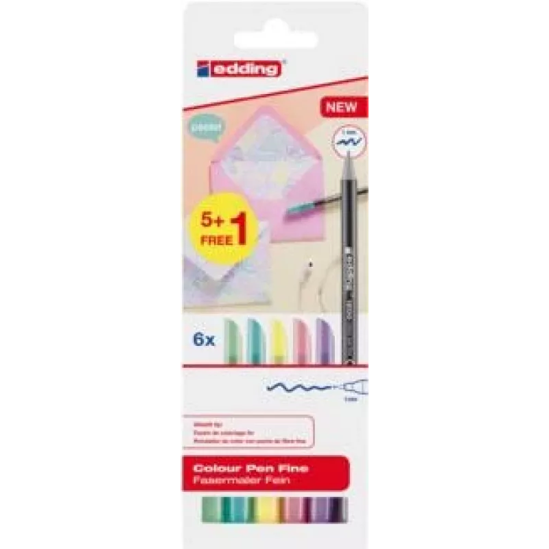 Smulkių linijų rašiklių rinkinys Edding 1200 pastelinis, 6 vnt., flomasterio antgalis 0,3 mm