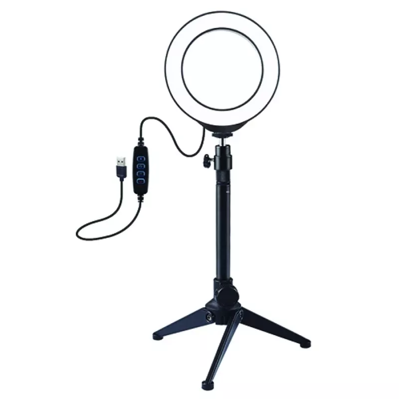LED žiedinė šviesa 12 cm su stalo trikoju iki 24,5 cm, USB