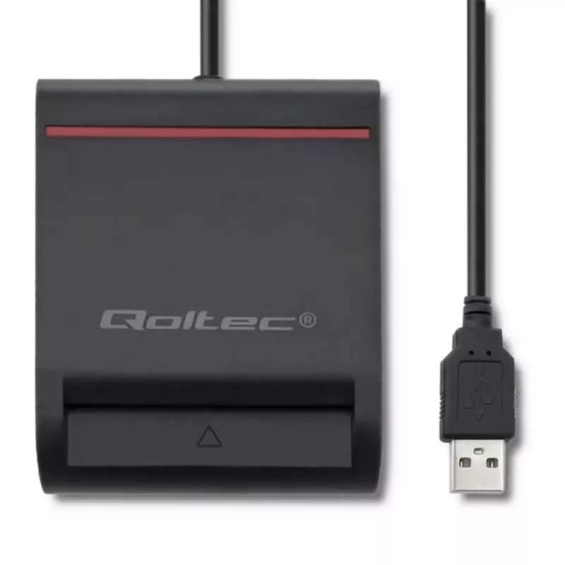 ID kortelių skaitytuvas QOLTEC Smart chip ID card scanner — USB, juodas, 84,5×65×16 mm, 63 g