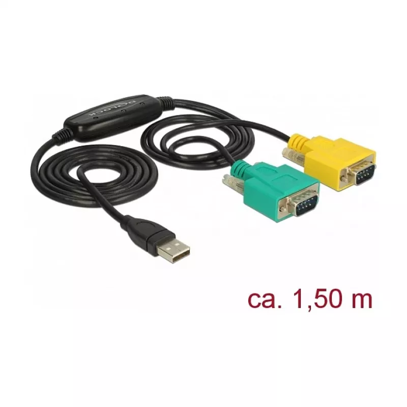 Serijinis kabelis DeLOCK 63466 USB Type-A DB-9 1,5 m juodas žalias geltonas