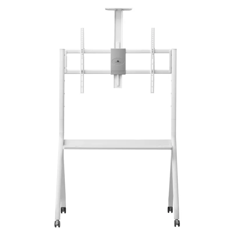 Ant grindų statomas televizoriaus stovas MACLEAN MC-114 W, tinka 55–100 colių ekranams, baltas, VESA iki 900x600, maks. apkrova 120 kg, aukštis 115–152 cm, lentyna