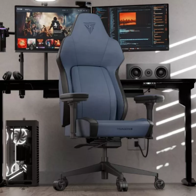 Žaidimų kėdė Thunder X3 TEGC-2071101.B1 — ergonomiška moderni mėlyna, reguliuojamas aukštis ir pakreipimas