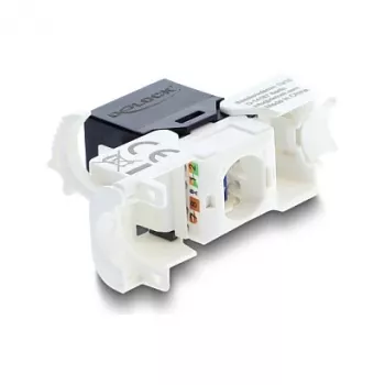 Keystone modulis RJ45 į LSA Cat.6 UTP su fiksavimo spaustuku ir be kabelių raiščių — DELOCK 90794, plokščias juodas/baltas, 16,1×30×19,4 mm