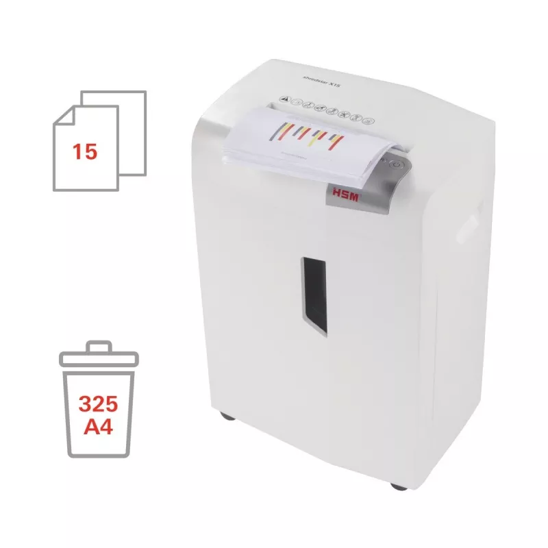 Dokumentų smulkintuvas HSM X15, dalelių pjovimas P-4, 23 cm darbinis plotis, 16 lapų talpa, 26 l dėžė, sidabrinis