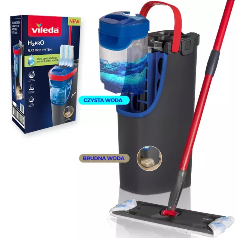 Šluota VILEDA Microfibre 1200 ml šlapiai, 360° besisukanti galvutė, 140,5 cm kotas, nuimama skalbimo mašinoje skalbianti galvutė