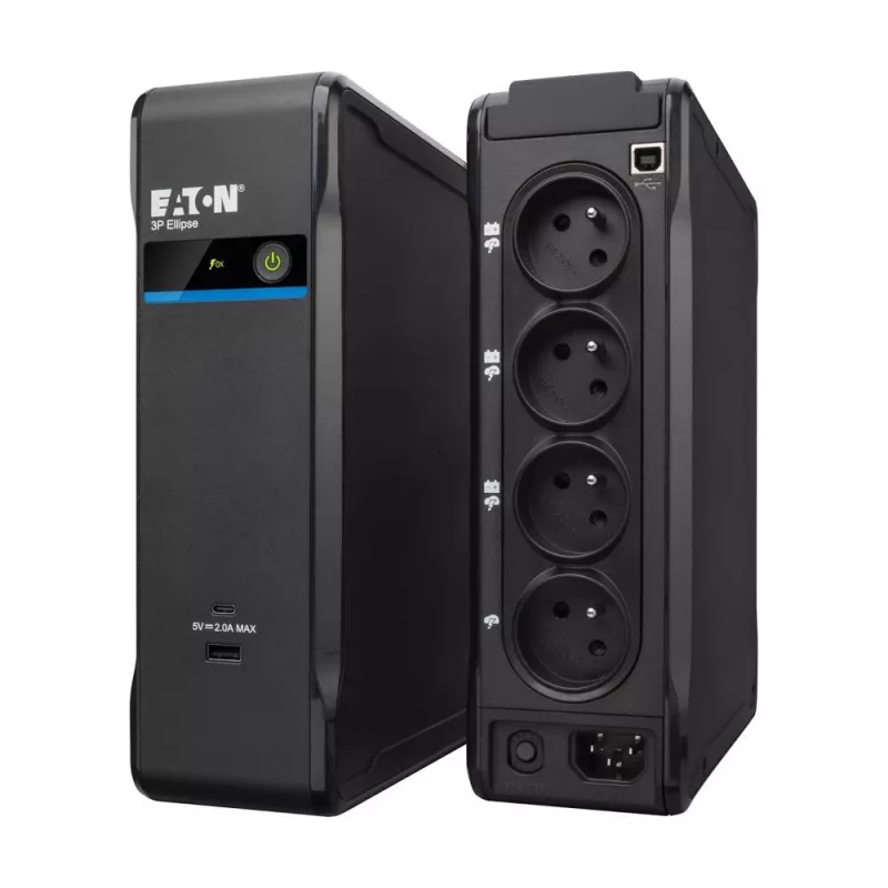 Eaton 3P Ellipse 900 nepertraukiamo maitinimo šaltinis, budėjimo (offline) režimas, 0,9 kVA / 540 W, 4 kintamosios srovės lizdai, USB-A / USB-C, 9 Ah baterija