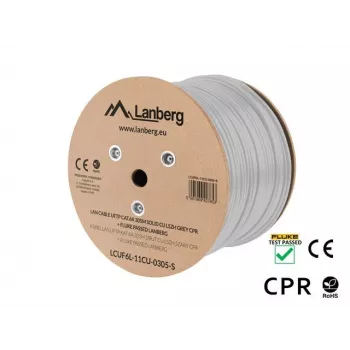 Tinklo kabelis LANBERG LCUF6L-11CU-0305-S U/FTP Cat6a ant ritės, 305 m, 23 AWG, 500 MHz, pilkas