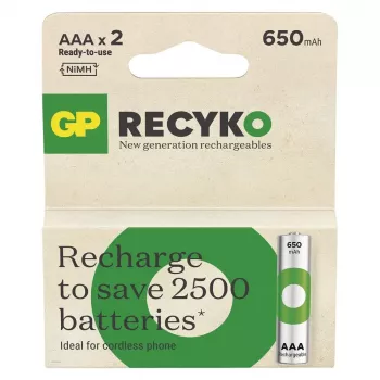 Baterijos R03/AAA NI-MH 650mAh lizdinė pakuotė 2 vnt.
