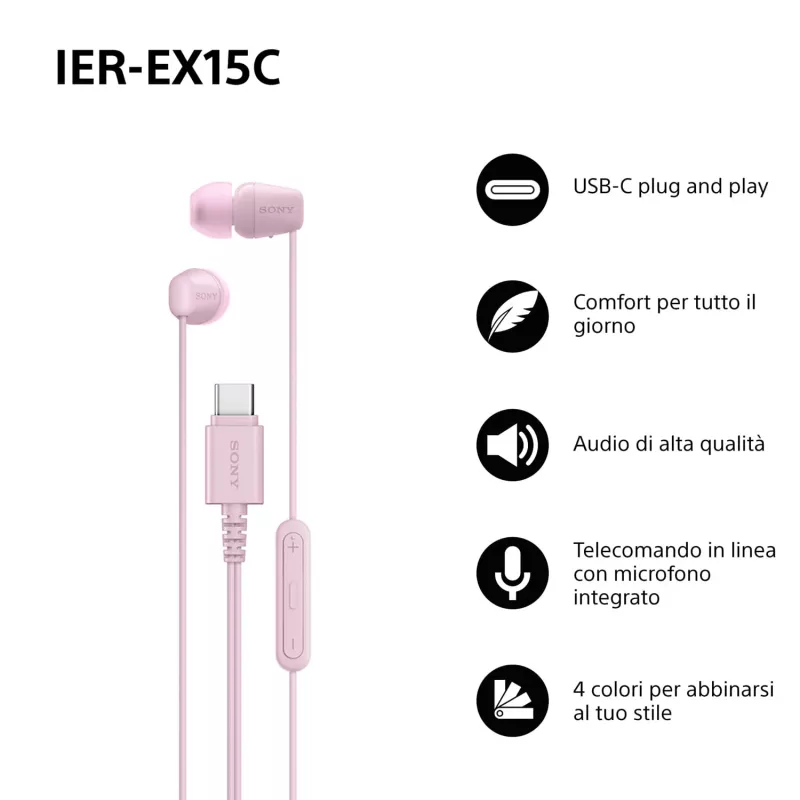 Sony IER-EX15C ausinės laidinės į ausis Skambučiai/Muzika USB Type-C Rožinė
