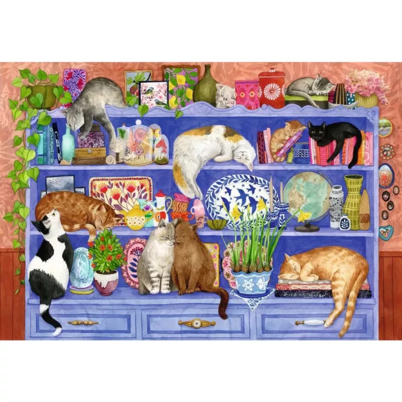 Dėlionė Ravensburger Feel Well & Puzzle Cats on the Shelf — 200 dalių