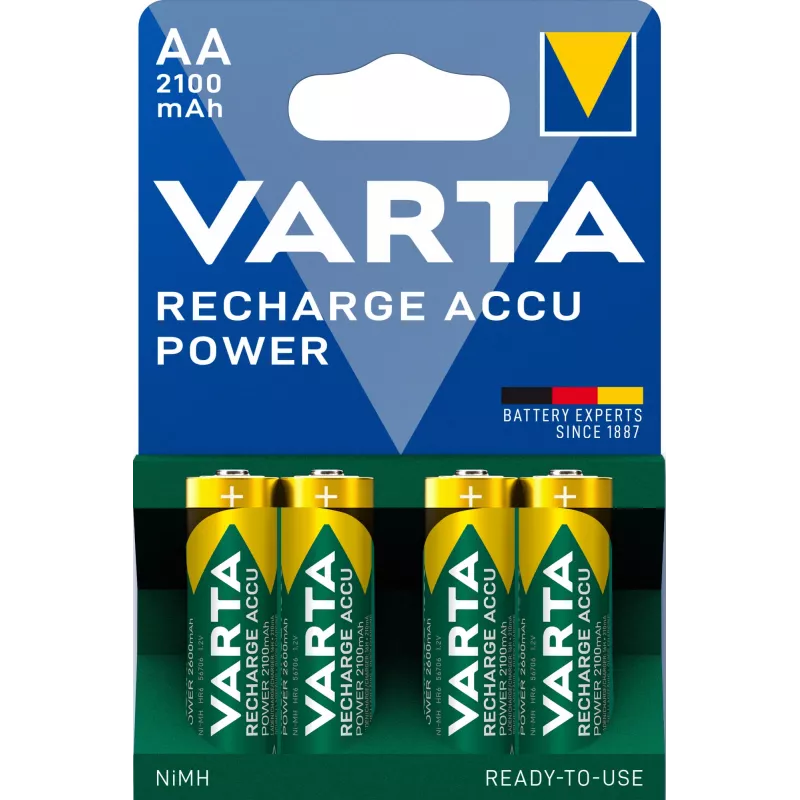 VARTA HR6 AA įkraunama baterija Accu Power 2100 mAh 56706 Įkraunamos baterijos 4 vnt. Žalia, Geltona
