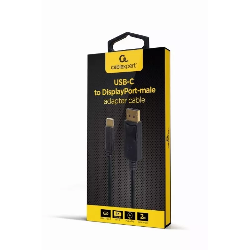 USB grafikos adapteris Gembird A-CM-DPM-01 su USB-C, palaiko iki 3840×2160, USB 2.0 / 3.2 Gen 2, juodas, 2 m laidas