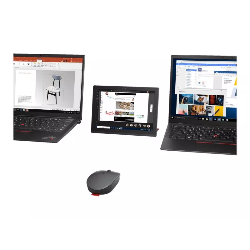 „Lenovo Go“ belaidė kelių įrenginių pelė, biuro, abiem rankoms tinkama, RF belaidė + „Bluetooth“ + USB Type-A, optinė, 2400 DPI