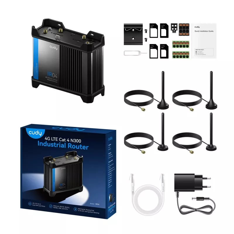 Belaidis maršruto parinktuvas Cudy IR04_EU 300 Mbps, 2,4 GHz Wi‑Fi 4 (802.11n), 4x Fast Ethernet, 1x USB 2.0, LTE (4G) palaikymas