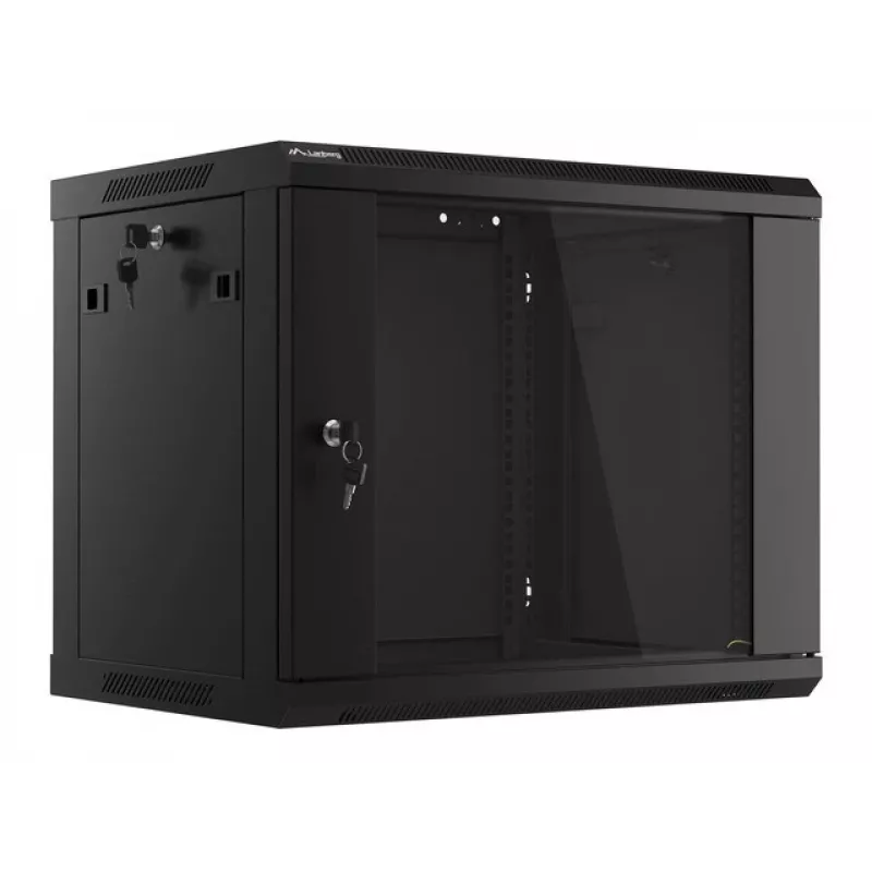 Prie sienos montuojama spinta LANBERG 9U (600×450×507 mm) IP20, maks. apkrova 60 kg, juoda