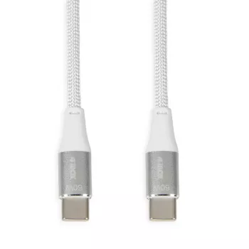 USB-C į USB-C kabelis IBOX IKUTC1W 1 m, USB 2.0, 3 A, baltas, tekstilės apvalkalas