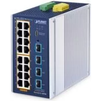 Valdomas eterneto jungiklis PLANET pramoninis L2+ 16 prievadų 10/100/1000T PoE 4 prievadų 10G SFP+